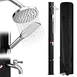 Herrselsam Solardusche 40L Solar Gartendusche Inkl. Schutzhaube | warmes Wasser max. 60°C ohne Stromanschluss Pooldusche Camping mit Handbrause und schwenkbarem Regenduschkopf, Schwarz