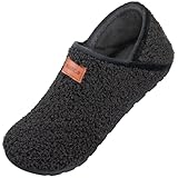 OBBYCO Damen Hausschuhe Herren Casual Pantoffeln Memory Foam Pluesch Hausschuhe mit Geschlossene Rueckseite Indoor Outdoor Schuhe, Schwarz 44 EU