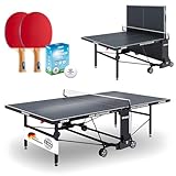 GEWO Profi AWR Tischtennisplatte Outdoor - Made in Germany - Wetterfest & klappbar - Melaminharz - ITTF Turniergröße - Mit Netz, Schläger & Bällen - Tischtennistisch Outdoor - Grau