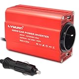 LVYUAN 300W Wechselrichter DC 12 V auf 230V AC Spannungswandler Auto Konverter mit Dual USB Ports & EU-Steckdosen Stromumwandler, Rot Aluminiumlegierung Körper