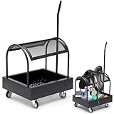 Datanly Schwarzer Metall-Sattelwagen mit Aufbewahrungsbox, integrierter Pflege-Organizer, passend für westliche englische Sättel, um 360° drehbare Räder, robuste Lenkrollen