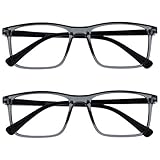 OPULIZE Ink Lessebrille 2er Pack Groß Rechteckig Rahmen Federscharniere Kratzfest Transparent Grau Schwartz Bügeln Herren Damen RR4-7 +2.00