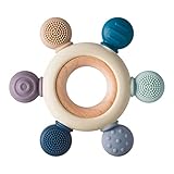 Arudyo Beißring aus Silikon BPA-frei Baby Beißring Spielzeug Baby Ruder Greifling Beißring Baby Zahnen Nursing Zubehör mitHölzern Ring (Gray)