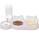 3-in-1 Katze Futternapf und Wassernapf Set, Katzennapf 3er Set, Doppel-Katzennäpfe mit Wasserspender für Haustiere, Futternapf und Wassernapf für Katzen und Kleine Hunde