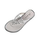 Damenschuhe Sommerschuhe Flach Damen Hausschuhe Sommer Mode Flip Flops Sandalen Offene Spitze Bequem rutschfest Flach Damen Schuhe Keil Absatz 37 (Silver, 37)