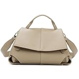 Damen Echtleder Handtasche Top Handle Satchel Shoulder Crossbody Bag mit Verstellbarem Riemen (Grau)