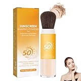 Mineral Sonnenschutz Puder,Matte Finish Setting Powder,Sunscreen Setting Powder,Oil Control Natural Matte Finish mit Brush,Leicht und Atmungsaktiv für Alle Hauttypen Geeignet