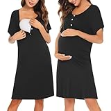 Irdcomps Nachthemd Damen Kurzarm Schlafshirt Baumwolle Kurz Stillnachthemd Knopfleiste Stillen Nachtkleid Geburtshemd Sleepshirt Nachtwäsche