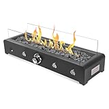 Onlyfire 72cm Tisch-Gas-Feuerstelle, 6.5 kW Propan Gas Tischfeuer mit Hinterem Lufteinlass, Glaswindschutz und Lavastein, Rauchfreie Tischfeuerstelle für Outdoor Garten Terrasse, Rechteckig