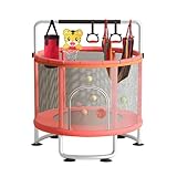 curfair 150cm Kinder Trampolin, verstellbares Baby Kleinkind Trampolin mit Basketballkorb, Schaukel, Sandsack, Ozeanbälle, Belastbar bis 200kg, Indoor Outdoor Kindertrampolin Spielzeug (rot)