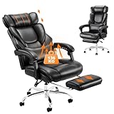 COLAMY Ergonomischer Bürostuhl mit Fußstütze & Lendenkissen - Chefsessel mit Verstellbarer Rückenlehne (90-135°), Hochwertiges Leder, Home Office Chair für Langzeitkomfort, Schwarz