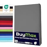 Buymax Topper Spannbettlaken 180x200 cm Spannbetttuch 100% Baumwolle Jersey für Matratzentopper bis 9 cm Matratzenhöhe Bettlaken für Boxspringbett Topper, Anthrazit-Grau