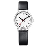 Mondaine Offizielle Schweizer Bahnhofsuhr Classic Damen-/ Herren-Uhr, Analoge Quartzuhr mit Schwarzem Lederarmband