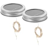 Alipis 2 Stück Solar Lichterketten aus Einmachglasdeckeln LED Solarleuchte 2m Warmweiß Dekorative Außenbeleuchtung für Garten und Party