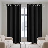 YUGAOYU Gardinen mit Kräuselband 122 x 152 cm Thermogardine Kälteschutz Warm Hitzeschutz Verdunkelnde Gardinen mit Ösen Vielen Farben Und Größen für Büros Wohnzimmer Schlafzimmer, Schwarz