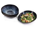 Sänger | Salatschüssel Set Tokio 4 tlg, Salatteller 4 Personen, Salatschälchen Steingut Spülmaschinenfest, Bowl Schüssel Handmade, Bowls Blau-Schwarz mit Braunen Akzenten 760 ml | PREMIUM COLLECTION