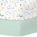 Little Grape Land 2er Pack Spannbettlaken Babybett 70×140 cm – Mikrofaser, weich & atmungsaktiv, Rundumgummi, pflegeleicht, Unterwasserwelt/Mintgrün