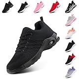 Laufschuhe Damen Sportschuhe Luftpolster Atmungsaktiv Turnschuhe rutschfeste Leichtgewichts Straßenlaufschuhe Sneaker Joggingschuhe Walkingschuhe Fitness Schuhe Schwarz EU 38