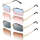 Comius Sharp Rechteck Randlose Sonnenbrille, 4 Stücke Retro Rechteckig Sonnenbrille Randlos für Frauen Männer - Square Rimless Sunglasses (Four)