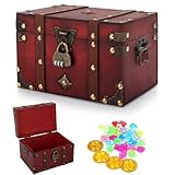 CSPone Buchsafe Mit Zahlenschloss Mini-Buchsafe Mit Zahlenschloss Aufbewahrungsbox Dekorative Schatzkiste Aus Leder Truhe Aus Holz 22x15x14 (L) Schatztruhe Hochzeit Kindergeburtstag Piratenschatz