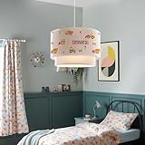 lux.pro Kinderzimmer Lampe Lurgan Deckenleuchte E27 LED-geeignet Hängelampe mit Stoffschirm doppelt Baufahrzeuge-Motiv 70 cm hoch Weiß