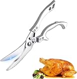 Geflügelschere scharfe Küchenschere,Fleischschere, zum Zerteilen von Ente, Geflügelschere Edelstahl mit Ergonomischen Griff,Gans, Huhn, Pute oder Truthahn(Silber)