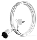 MutecPower 2 Meter Verlängerungskabel mit Flachstecker Qualitäts-Kunststoff Schuko Verlängerung mit Flachstecker Schutzkontakt 90° Winkelstecker & Schutzkontaktkupplung bis 250V 16A IP20-2m weiß