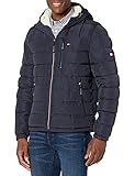 Tommy Hilfiger Herren Midweight Sherpa Lined Hooded Water Resistant Puffer Jacket Mantel, Midnight Tech, L