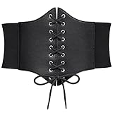 LEACOOLKEY Damen Korsett Elastischer Gürtel Vintage Wide Lace-up Gebundener Waspie Taillengürtel für Kostüm Halloween
