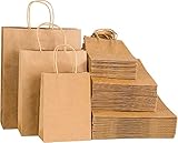 100stk Braun Papiertüten mit Henkel, Gemischte Größen Papiertragetaschen, Perfekte Kraftpapiertüten für Business, Einkaufstaschen, Einzelhandelstaschen, Partytüten, Geschenktüten, Merchandise-Taschen