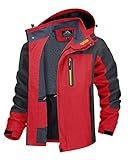 TACVASEN Regenjacke Herren Outdoorjacke Wasserdicht Atmungsaktiv Funktionsjacke Übergangsjacke Leicht Angeljacke Softshell Arbeitsjacke Winddicht Trekkingjacke (L, Rot)