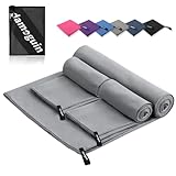 damoguin Mikrofaser Handtuch 3er-Set, Groß (180×80cm) & 2 Stück Klein (80×40cm) Schnelltrocknende Microfaser Fitness Handtücher, als Reisehandtuch, Strandtuch, Badetuch und Sporthandtuch (Hellgrau)