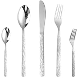 CAOPAOTI Besteck Set Silber für 12 Personen, Edelstahl Besteskset 60 teilig, Essbesteck Set mit Messer Gabel Löffel, Einzigartiges Design & Spülmaschinenfest