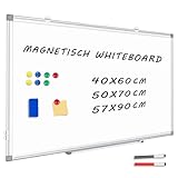 QUEENLINK Magnetisch Whiteboard, 40x60cm Magnettafel mit Aluminiumrahmen, Magnetwand White Board mit Stiftablage und Haken