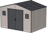 Duramax WoodBridge II PLUS 10.5 x 8 (7.64 m²) Kunststoff gerätehaus mit Metallfundamentset und 2 festen Fenstern, wartungsfreie und robuste und Dachstruktur aus Metall, Gerätehaus, Dunkelgrau/Adobe5