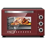 WOLTU Mini Backofen 28 L, Pizzaofen 1600 W, 100-230 °C, Timer 0-60 Min., 3 Heizmodi, inkl. Backblech Grillrost Krümelblech Rostheber, Mini Ofen für Backen Braten Auftauen Erhitzen, Rot+Schwarz