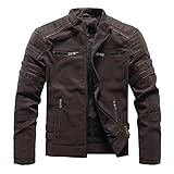 Generisch Herren Winter Schleifleder Mode Slim Brushed PU Jacke Motorrad Slim Coat (Coffee, XXXL)