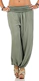 CLEOSTYLE Weite Damen Sommerhose Pumphose Haremshose Aladinhose Puderhose aus der aktuellen Kollektion 2020 CL 2403 (One Size (34-42), Khaki)