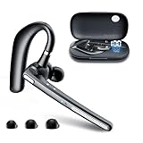 COTOE Bluetooth-Headset V5.3, kabelloser Ohrhörer mit 500 mAh Ladehülle, Freisprech-Kopfhörer, Geräuschunterdrückung, Mikrofon für Büro/Fahren/Business,Schwarz