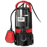 WALTER 2-in-1 Schmutz- und Klarwasserpumpe | 750 W, 16.500 l/h Fördermenge, max. Förderhöhe 9 m, universeller Anschluss, Tauchpumpe für Keller, Teich und Baustelle, Tauchpumpe Schmutzwasser Abpumpen