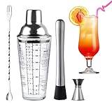 Wikimo Cocktail Shaker, 400ml Cocktail Glas-Mixer Set，Barkeeper Messbecher Löffel Mörser und Stößel Professionelle Barkeeper Bar Set Cocktail Zubehör Geschenk für Frauen Männer