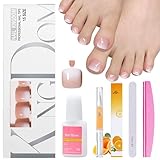 150 Stück Falsche Fußnägel Kit - 15 Größen Künstlich Fußnägel Tips, Zehennägel zum Aufkleben, Nude Gradient Toe Nails Tips für Frauen, Künstliche Fussnägel Selbstklebend für DIY Maniküre (Weiß)
