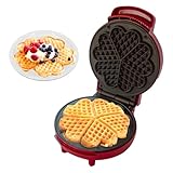 BEHOME Waffeleisen Mit Herzwaffelform, Waffelmaker mit Antihaftbeschichtung für 5 Waffeln, rutschfeste Füße 1000W, Rot