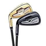 Golfeisen für Erwachsene – Links- und Rechtshänder, schwarz vergoldet, #7 Golfschläger-Eisen für Damen und Herren (links, R-Carbonschaft (Gold))