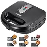 SOKANY 6-in-1 Multifunktionsgerät 750W (Sandwich Maker, Waffeleisen, Kontaktgrill, Donut Maker und mehr) Antihaftbeschichtete Platten, Doppelseitiges Backen, Automatische Temperaturregelung