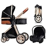 Kinder Buggy 3 in 1 Kinderwagen Organizer Komplettset Pram Kinderbuggy Klappbar Reisesystemwagen, Kinderwagen mit Kinderwagen Regenschutzwagen, Fusssack for Kinderwagen (Color : Black)