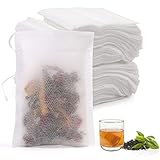 200 Stück Einweg Teabag, 7 x 9 cm Filterbeutel Tee Teefilterbeutel Einweg Kordelzug Feine Teefilter Taschen für Lose Gewürze Tee Kräuterpulver Kaffee(Weiß)