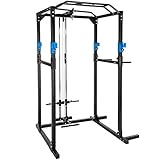 tectake® Kraftstation, mit Latzugmaschine, Fitnessstation, Power Rack, Power Cage, Klimmzugstange, Kraftraining, Home Gym, Trainingsgerät, Fitnesssgerät - schwarz/blau