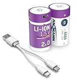 ANSMANN Akku Mono D 5400 mAh USB wiederaufladbar 1,5V, 2 Stück, Typ-C Anschluss, LED-Ladeanzeige, für Fernsteuerung, Controller, Lampen, Spielzeug, Funkgeräte