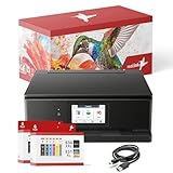 realink Set aus Multifunktionsdrucker TS8750 (Drucker, Scanner, Kopierer) inklusive 12 Druckerpatronen kompatibel für Canon TS8750